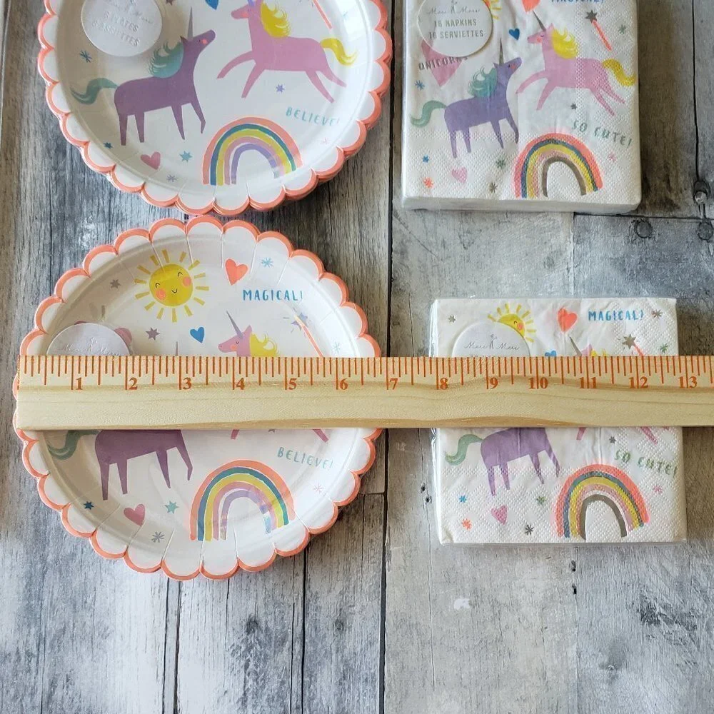 NWT - Meri Meri Unicorn Kids Paper Party Ware Plates, Napkins and Tablecloth